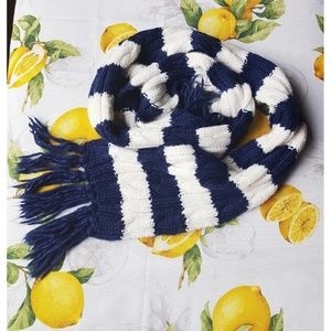 Blue and White Striped Cable Knitted Scarf